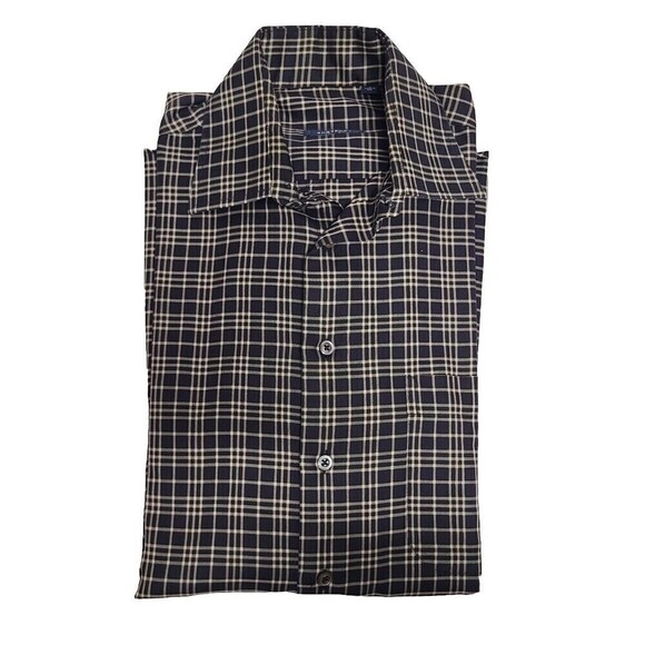 Burberry London Plaid Button Down Long Sleeve Shirt Black Men's Sz L Made In USA - Picture 4 of 10